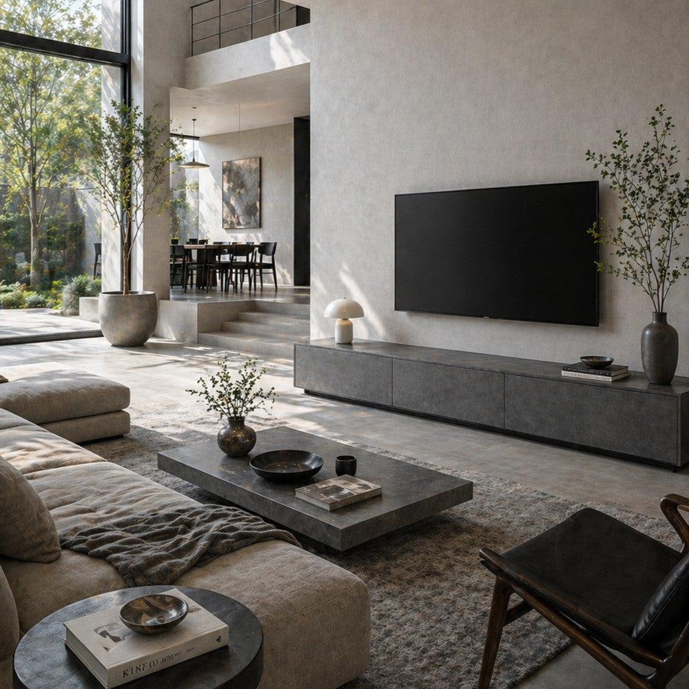 石目調×木目調 テレビボード