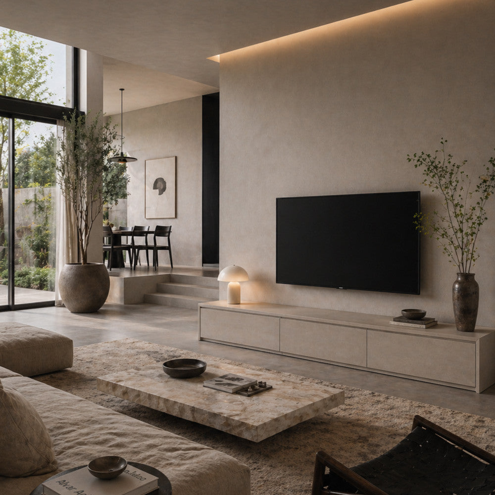 石目調×木目調 テレビボード