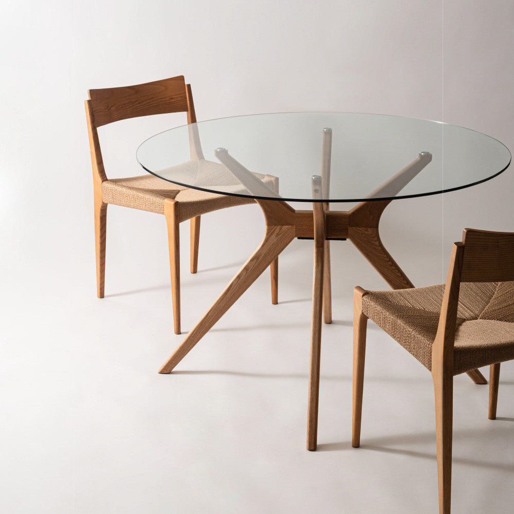 ラウンドガラスダイニングテーブル